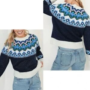Old Navy blue fairisle wool blend sweater m